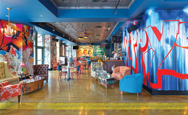 Happy's interior blue wall