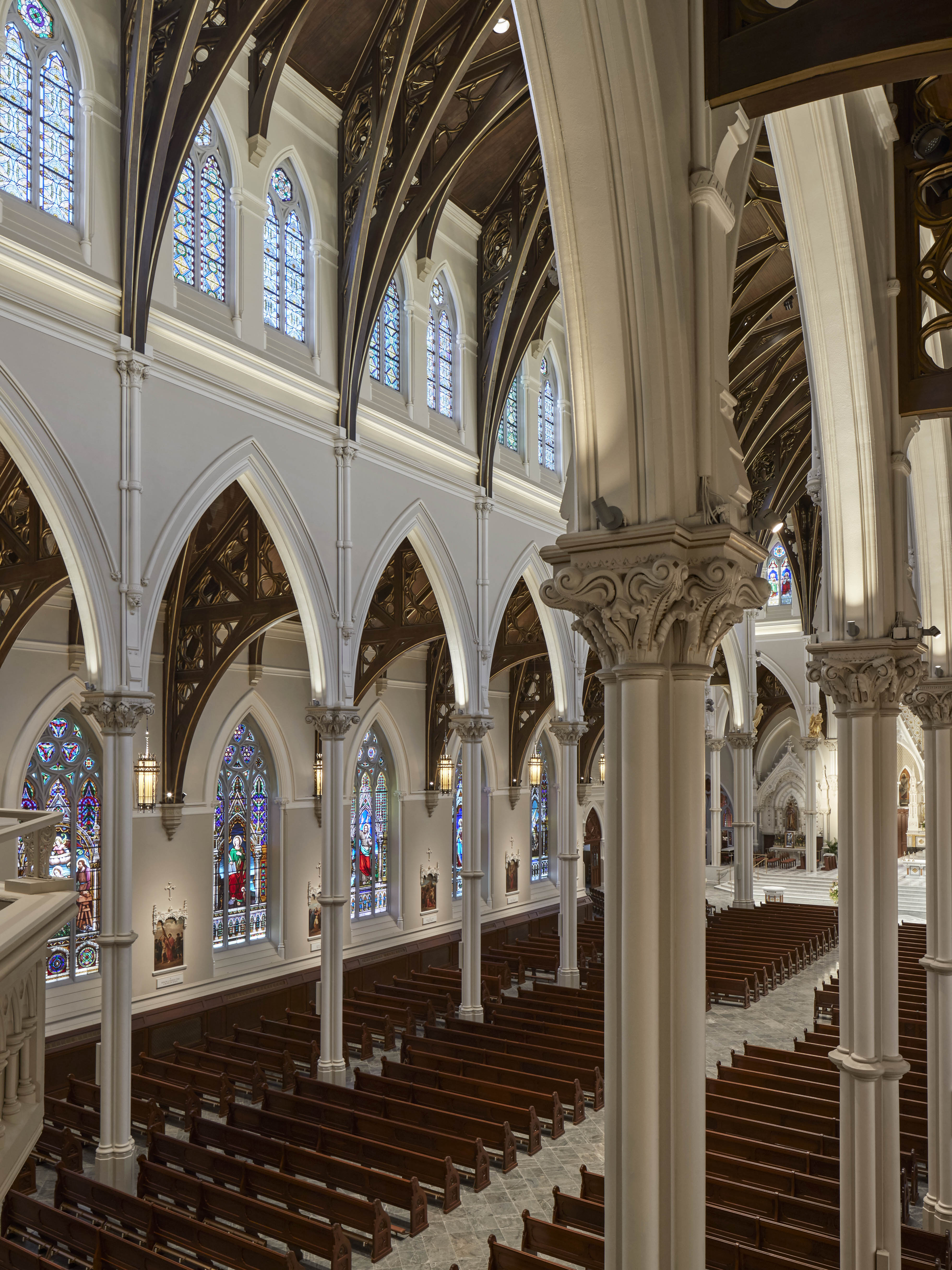 Cathedral of the Holy Cross columns with discreet LED lighting