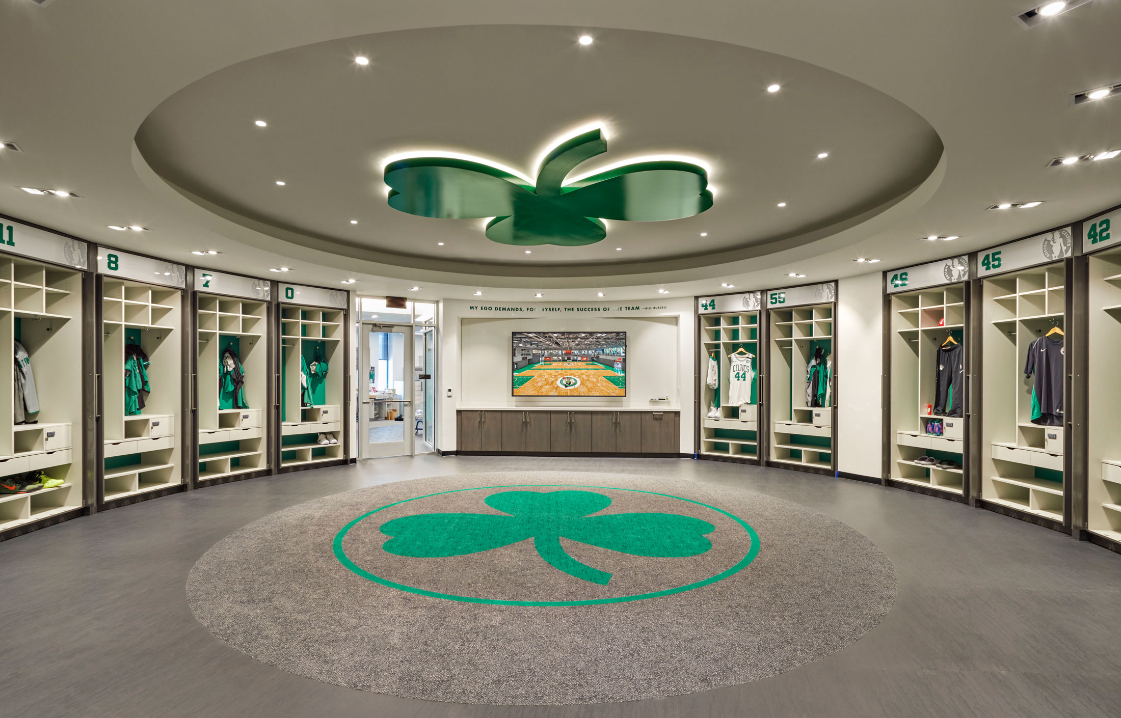 locker room at Celtics' practice facility