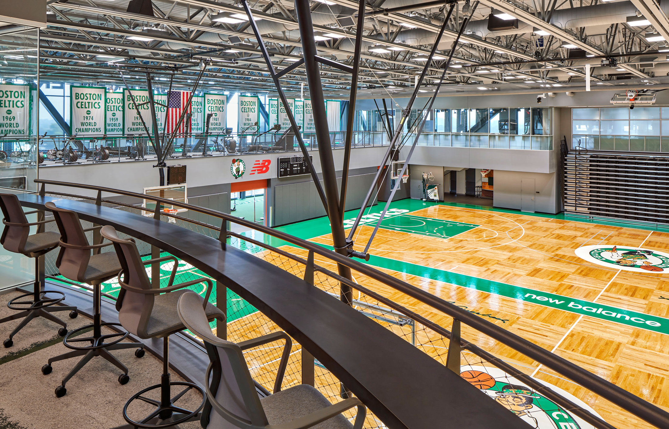 view from office perch over practice courts