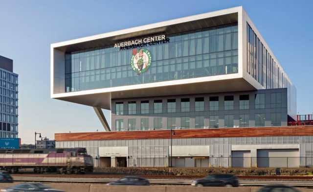 view from highway of at Celtics' practice facility