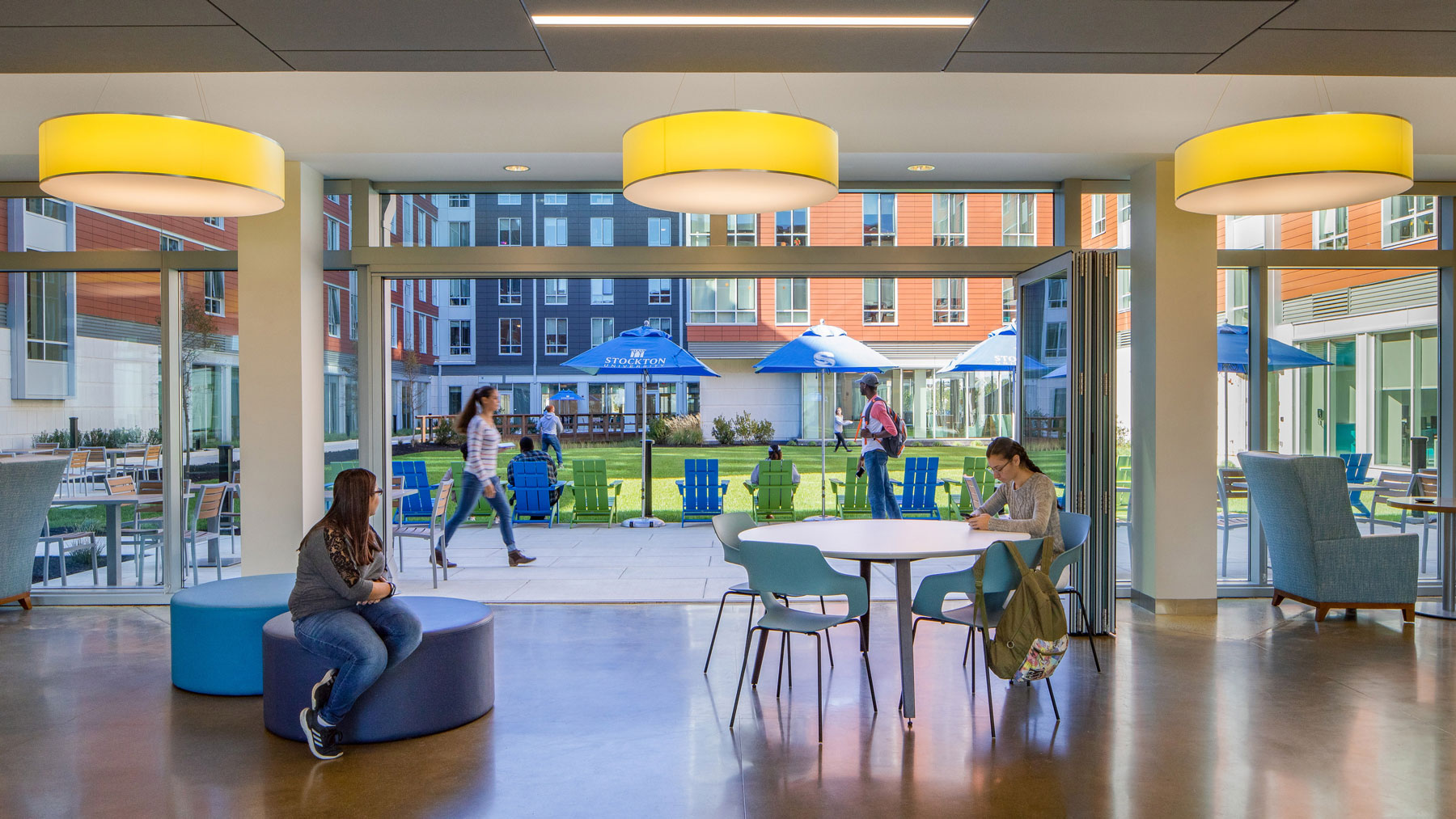 Looking out to courtyard from common room