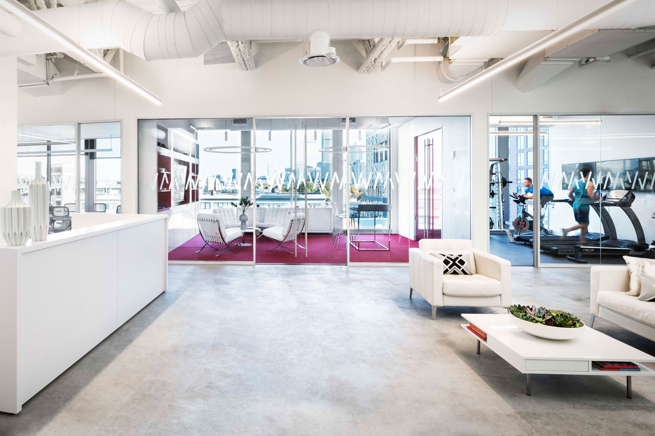 Reception area looking into exercise and meeting rooms
