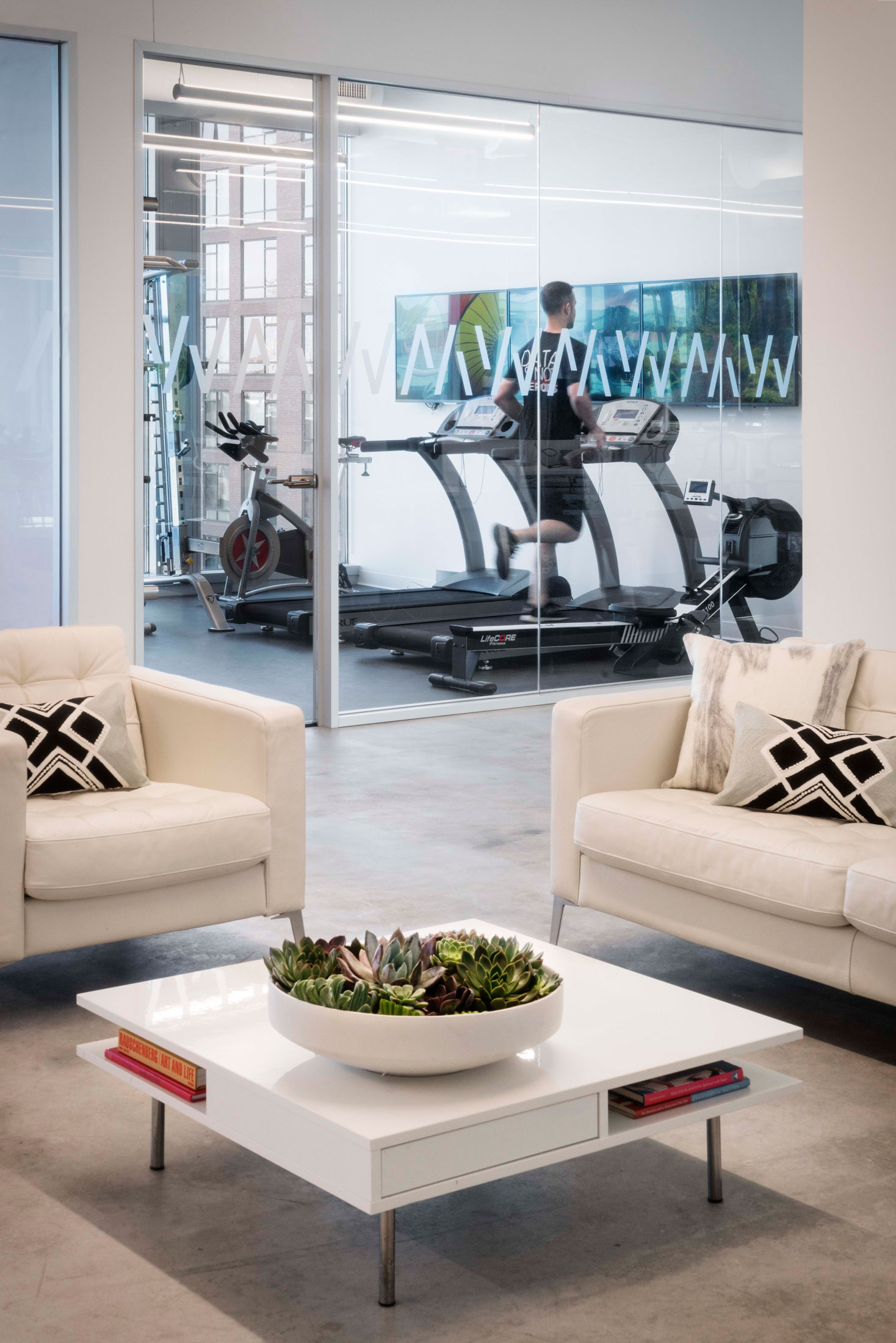View from lobby looking into exercise room