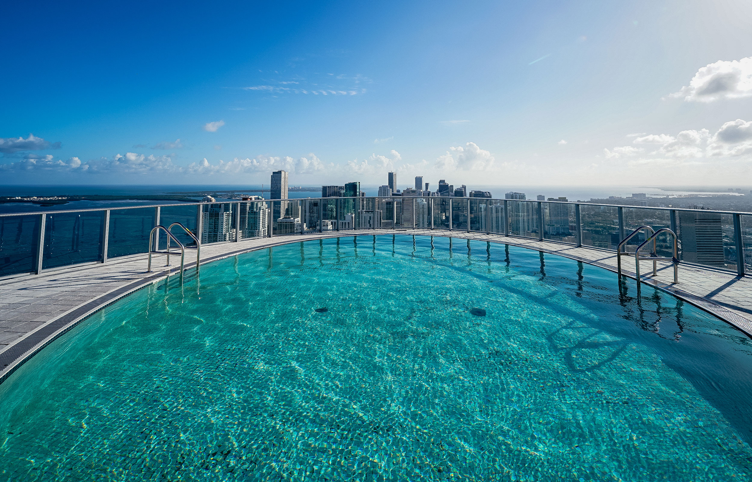 View over the rooftop pool of the Miami skyline from The Paramount at Miami Worldcenter